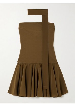 ESSE Studios - Illi Scarf-detailed Strapless Stretch-knit And Silk Crepe De Chine Mini Dress - Green - UK 4,UK 6,UK 8,UK 10,UK 12,UK 14