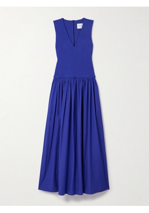 ESSE Studios - Stretch-knit And Gathered Organic Cotton-poplin Maxi Dress - Blue - UK 4,UK 6,UK 8,UK 10,UK 12,UK 14