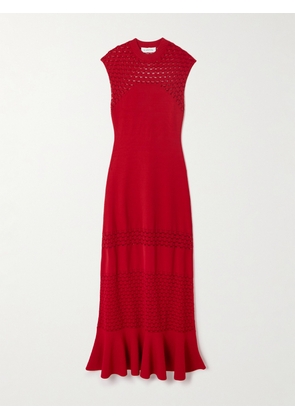 Lanvin - Paneled Knitted Midi Dress - Red - XXS,XS,S,M,L,XL
