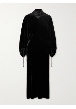 Lanvin - Scarf-detailed Satin-trimmed Velvet Midi Dress - Black - FR 34,FR 36,FR 38,FR 40,FR 42,FR 44