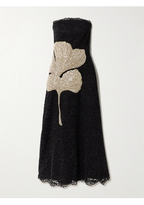 Costarellos - Hallis Strapless Crystal-embellished Corded Lace Midi Dress - Black - FR 32,FR 34,FR 36,FR 38,FR 40,FR 42,FR 44