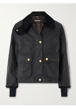 Barbour - Cropped Corduroy-trimmed Waxed Cotton Jacket - Blue - UK 8,UK 10,UK 12,UK 14,UK 16,UK 18