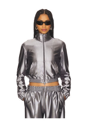 Alexander Wang Shrunken Zip-up Jacket in Metallic Silver, grey. Size L. Also in M, S, XS.