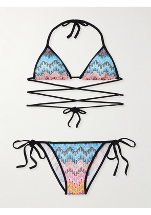 Missoni - Mare Sequin-embellished Striped Crochet-knit Triangle Bikini - Blue - IT36,IT38,IT40,IT42,IT44,IT46,IT48