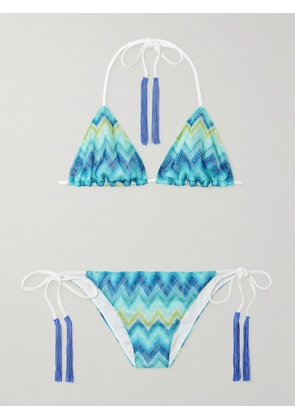 Missoni - Mare Fringed Striped Crochet-knit Triangle Bikini - Blue - IT36,IT38,IT40,IT42,IT44,IT46,IT48