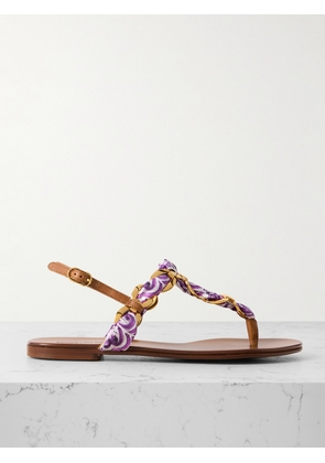 Dolce & Gabbana - Leather-trimmed Chain-embellished Printed Satin-twill Sandals - Purple - IT35,IT36,IT37,IT37.5,IT38,IT38.5,IT39,IT39.5,IT40,IT40.5,IT41
