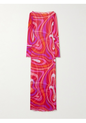 PUCCI - Marmo Printed Mesh Maxi Dress - Pink - IT38,IT40,IT42,IT44,IT46,IT48