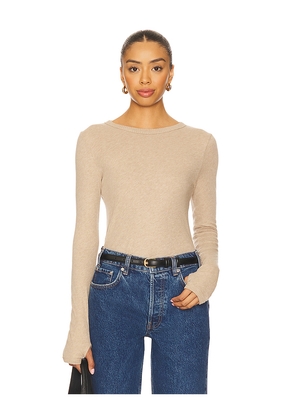 Enza Costa New Classic Long Sleeve Crew Top in Beige. Size L. Also in M, S, XS.