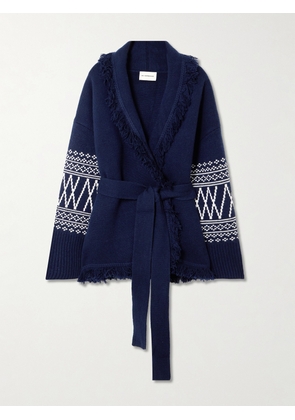 We Norwegians - Setesdal Belted Fringed Intarsia-knit Merino Wool And Cashmere-blend Cardigan - Blue - XS/S,M/L