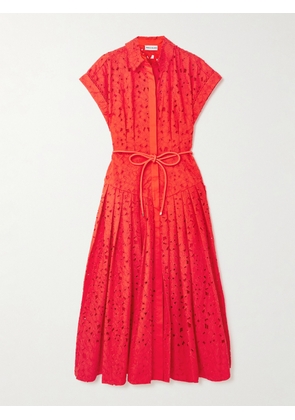 Rebecca Vallance - Blaire Belted Guipure Lace Cotton Midi Shirt Dress - Orange - UK 4,UK 6,UK 8,UK 10,UK 12,UK 14,UK 16
