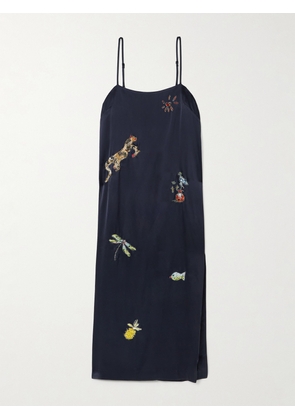 ALÉMAIS - + Anouk Colantoni Fontaine Appliquéd Satin Midi Dress - Blue - US6,US8,US10