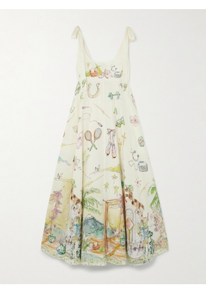 ALÉMAIS - + Anouk Colantoni Ballet Tie-detailed Printed Shirred Linen Dress - Cream - US0,US2,US4,US6,US8,US10,US12