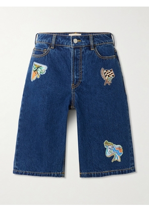 ALÉMAIS - Speedy Appliquéd Denim Shorts - Blue - US0,US2,US4,US6,US8,US10,US12