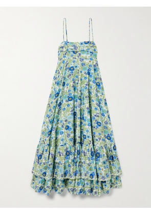 ALÉMAIS - Pam Tiered Pintucked Floral-print Organic Cotton-poplin Midi Dress - Blue - US0,US2,US4,US6,US8,US10,US12