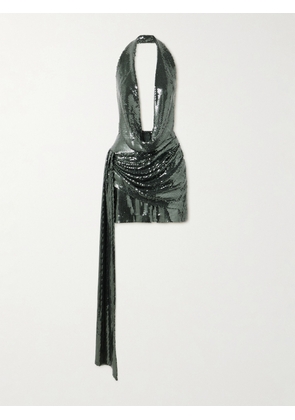 Alex Perry - Draped Sequined Mesh Halterneck Mini Dress - Green - UK 4,UK 6,UK 8,UK 10,UK 12