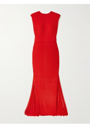 Solace London - Tavia Cape-effect Pleated Chiffon Gown - Red - UK 4,UK 6,UK 8,UK 10,UK 12,UK 14,UK 16