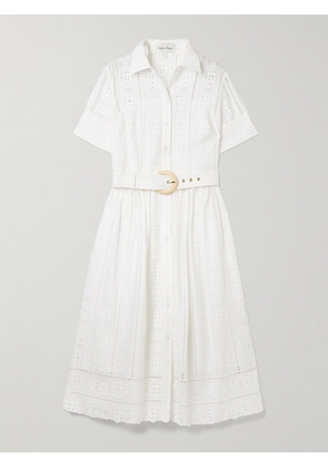 Cara Cara - Malena Belted Broderie Anglaise Cotton Midi Dress - Ivory - US0,US2,US4,US6,US8,US10,US12
