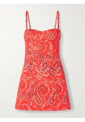 Cara Cara - Claudine Paisley-print Denim Mini Dress - Orange - US0,US2,US4,US6,US8,US10