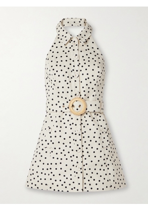 Cara Cara - Parker Belted Polka-dot Denim Halterneck Mini Dress - White - US0,US2,US4,US6,US8,US10,US12