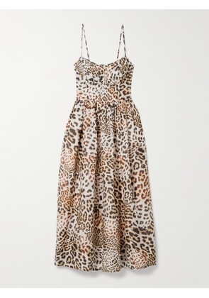 Cara Cara - Alba Gathered Leopard-print Linen And Silk-blend Organza Midi Dress - Animal print - US0,US2,US4,US6,US8,US10,US12