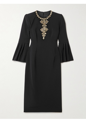 Jenny Packham - Margot Crystal-embellished Ruffled Stretch-crepe Midi Dress - Black - UK 6,UK 8,UK 10,UK 12,UK 14,UK 16,UK 18,UK 20