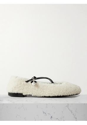 Jimmy Choo - Eleri Embellished Patent Leather-trimmed Shearling Ballet Flats - Cream - IT36,IT36.5,IT37,IT37.5,IT38,IT38.5,IT39,IT39.5,IT40,IT40.5,IT41,IT41.5,IT42