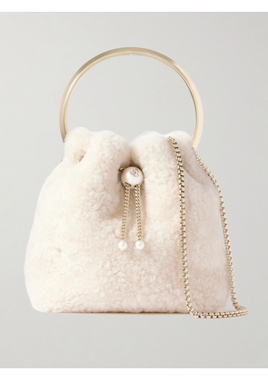Jimmy Choo - Bon Bon Faux Pearl-embellished Shearling Bucket Bag - Cream - One size