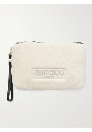 Jimmy Choo - Embroidered Leather-trimmed Shearling Clutch - Cream - One size