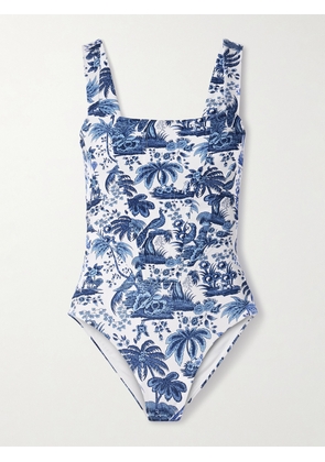 STAUD - Adelaide Paneled Printed Recycled Swimsuit - White - x small,small,medium,large,x large
