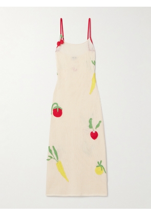 STAUD - Adeline Appliquéd Crocheted Cotton Midi Dress - Ivory - x small,small,medium,large,x large