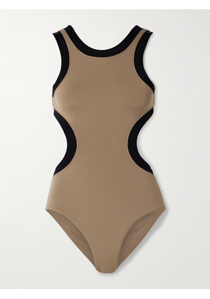 STAUD - Dolce Open-back Two-tone Swimsuit - Brown - x small,small,medium,large,x large