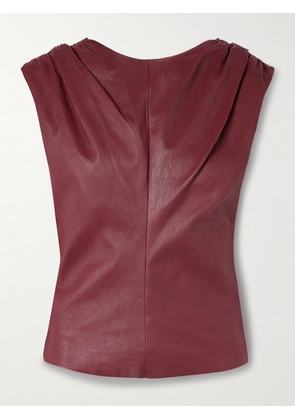 STOULS - Dolores Gathered Leather Top - Burgundy - xx small,x small,small,medium,large,x large