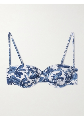 STAUD - Jo Printed Recycled Underwired Balconette Bikini Top - White - x small,small,medium,large,x large