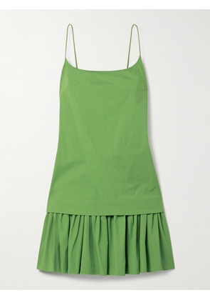 STAUD - Ari Gathered Cotton-blend Poplin Mini Dress - Green - x small,small,medium,large,x large