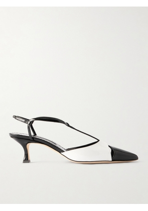 Manolo Blahnik - Turgimod 50 Two-tone Patent-leather Pumps - White - IT36,IT36.5,IT37,IT37.5,IT38,IT38.5,IT39,IT39.5,IT40,IT40.5,IT41,IT41.5,IT42,IT43