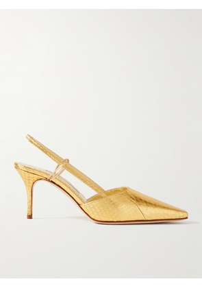 Manolo Blahnik - Touki 70 Metallic Elaphe Slingback Pumps - Gold - IT36,IT36.5,IT37,IT37.5,IT38,IT38.5,IT39,IT39.5,IT40,IT40.5,IT41,IT41.5,IT42,IT43