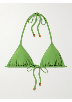STAUD - Lido Bead-embellished Ribbed Triangle Bikini Top - Green - x small,small,medium,large,x large