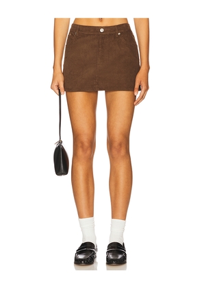 EB Denim Cherry Mini Skirt in Brown. Size L. Also in M, S, XS.
