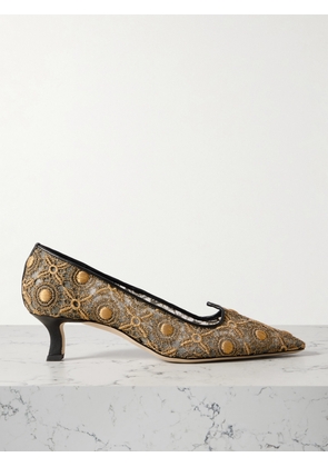 Manolo Blahnik - Euridi 50 Leather-trimmed Lace And Mesh Pumps - Gold - IT36,IT36.5,IT37,IT37.5,IT38,IT38.5,IT39,IT39.5,IT40,IT40.5,IT41,IT41.5,IT42,IT43