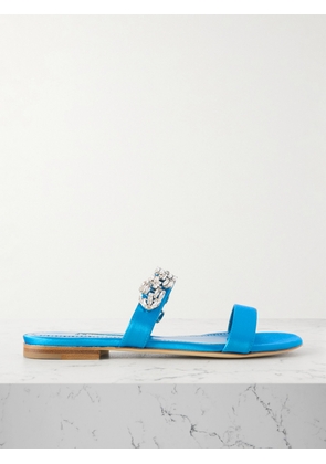 Manolo Blahnik - Sakota Crystal-embellished Satin Flats - Blue - IT36,IT36.5,IT37,IT37.5,IT38,IT38.5,IT39,IT39.5,IT40,IT40.5,IT41,IT41.5,IT42