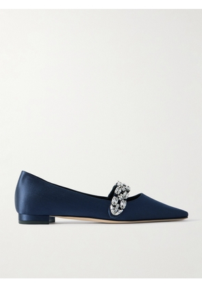 Manolo Blahnik - Tamolflat 10 Crystal-embellished Satin Point-toe Flats - Blue - IT36,IT36.5,IT37,IT37.5,IT38,IT38.5,IT39,IT39.5,IT40,IT40.5,IT41,IT41.5,IT42