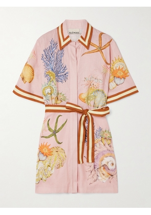 ALÉMAIS - + Sam Pauletto Nereids Belted Printed Linen-gauze Mini Shirt Dress - Pink - US0,US2,US4,US6,US8,US10,US12