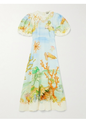 ALÉMAIS - + Sam Pauletto Emerald Cove Gathered Printed Linen-gauze Midi Dress - Blue - US0,US2,US4,US6,US8,US10,US12