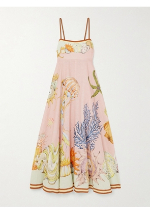 ALÉMAIS - + Sam Pauletto Nereids Shirred Printed Linen-gauze Midi Dress - Pink - US0,US2,US4,US6,US8,US10,US12