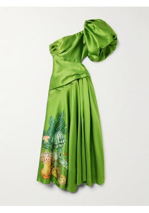 ALÉMAIS - + Sam Pauletto Aquatica One-shoulder Gathered Printed Recycled Satin-twill Dress - Green - US0,US2,US4,US6,US8,US10,US12