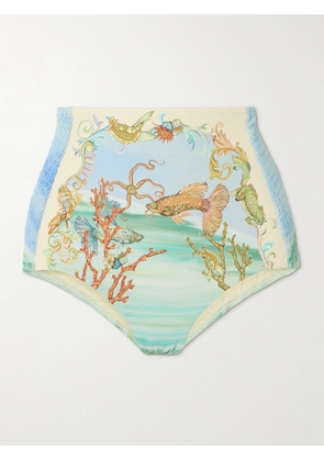 ALÉMAIS - Emerald Cove Shirred Printed Bikini Briefs - Blue - x small,small,medium,large,x large