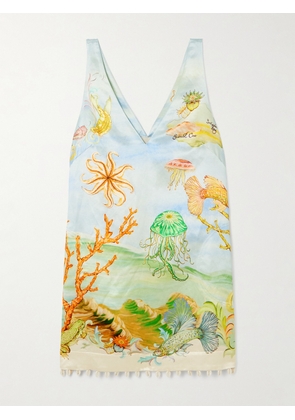 ALÉMAIS - + Sam Pauletto Emerald Cove Embellished Printed Hemp And Silk-blend Mini Dress - Blue - US0,US2,US4,US6,US8,US10,US12