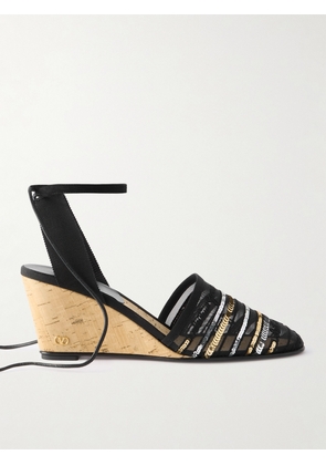 Valentino Garavani - La Cruisette 75 Tasseled Sequin-embellished Embroidered Mesh Wedges - Black - IT35,IT35.5,IT36,IT36.5,IT37,IT37.5,IT38,IT38.5,IT39,IT39.5,IT40,IT41