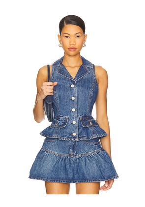 BLANKNYC Denim Peplum Vest in Blue. Size L. Also in M, S, XS.