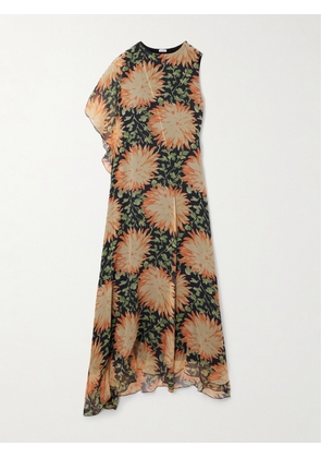 LOEWE - One-sleeve Asymmetric Floral-print Silk-crepon Dress - Orange - FR 36,FR 38,FR 40,FR 42,FR 44